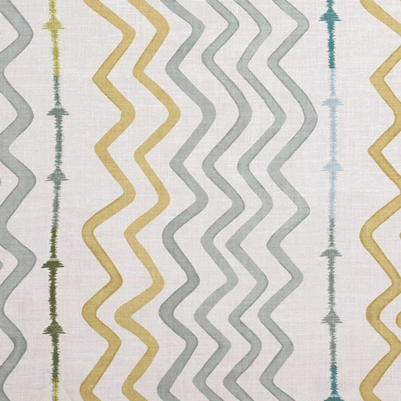 Kit Kemp Rick Rack Linen Embroidery Fabric in Sage